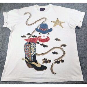 Vintage PGB Western Single Stitch Tee Women's One Size‎ Bedazzled Cowgirl Shirt